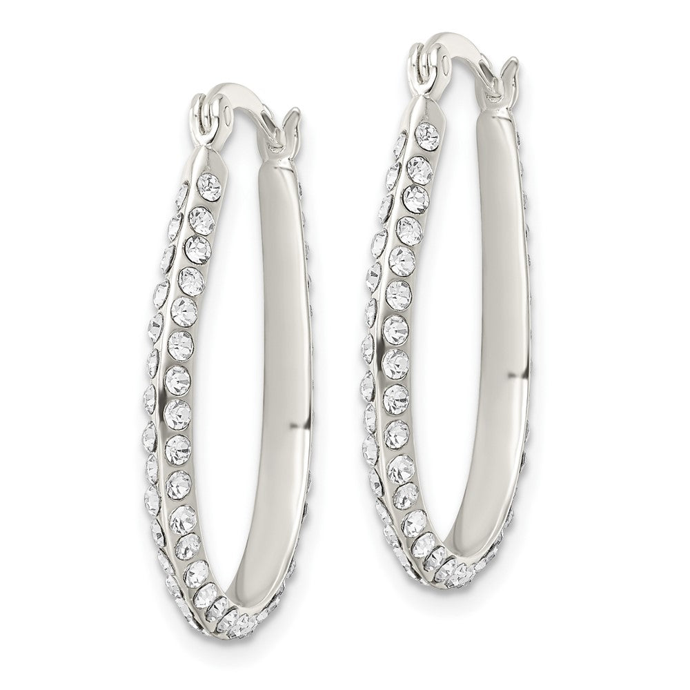 Sterling Silver Cz Oval Hoop Earrings