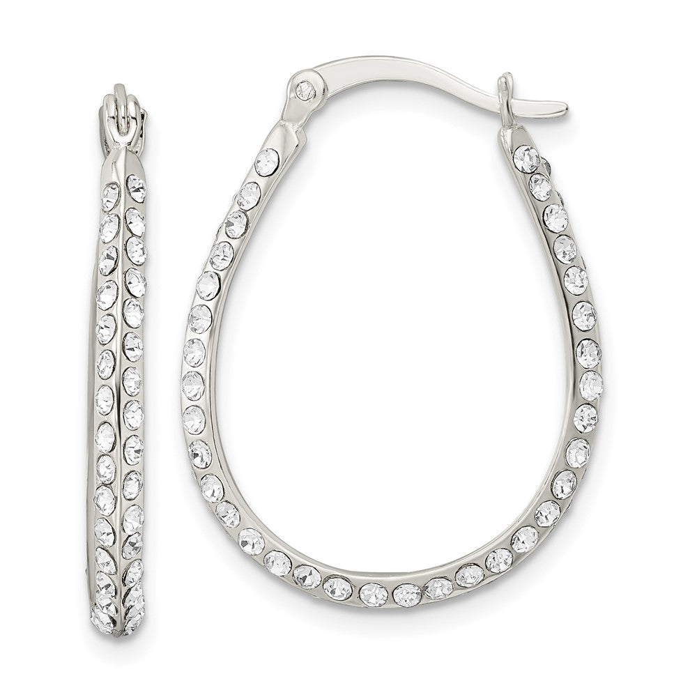 Sterling Silver Cz Oval Hoop Earrings