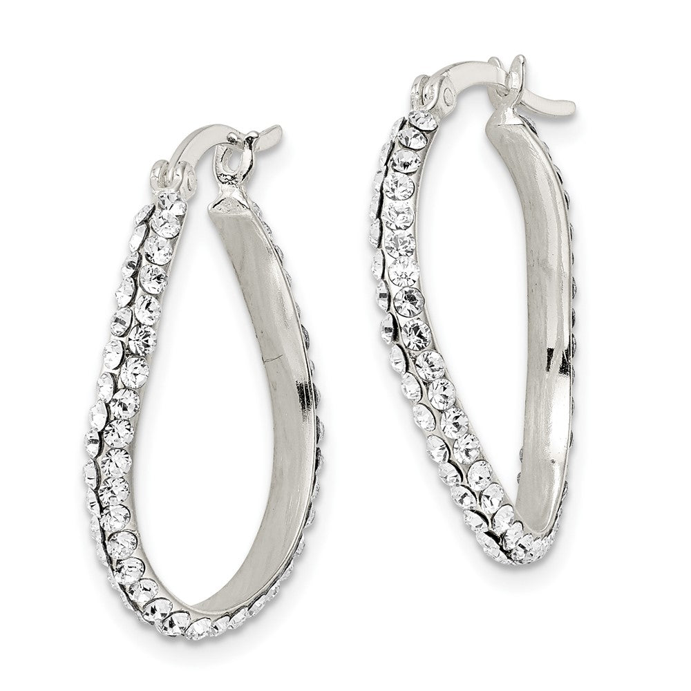 Sterling Silver Cz Oval Hoop Earrings