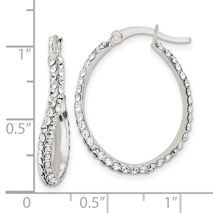 Sterling Silver Cz Oval Hoop Earrings