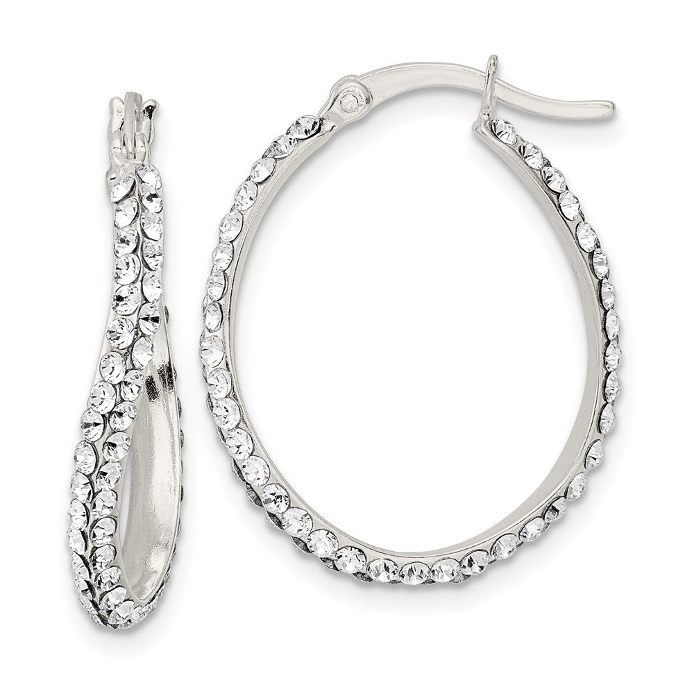 Sterling Silver Cz Oval Hoop Earrings