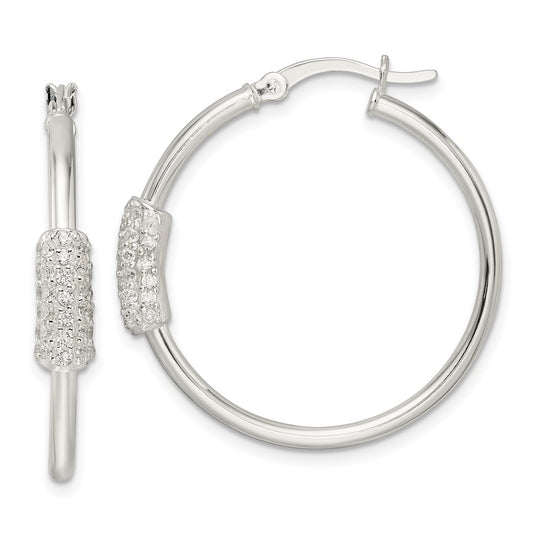 Sterling Silver Polished And Cz Circle Hoop Earrings