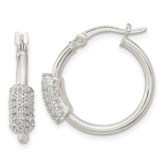 Sterling Silver Polished Cz Hoop Earrings
