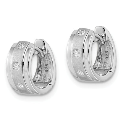 Sterling Silver Rh Polished Cz Hoop Earrings