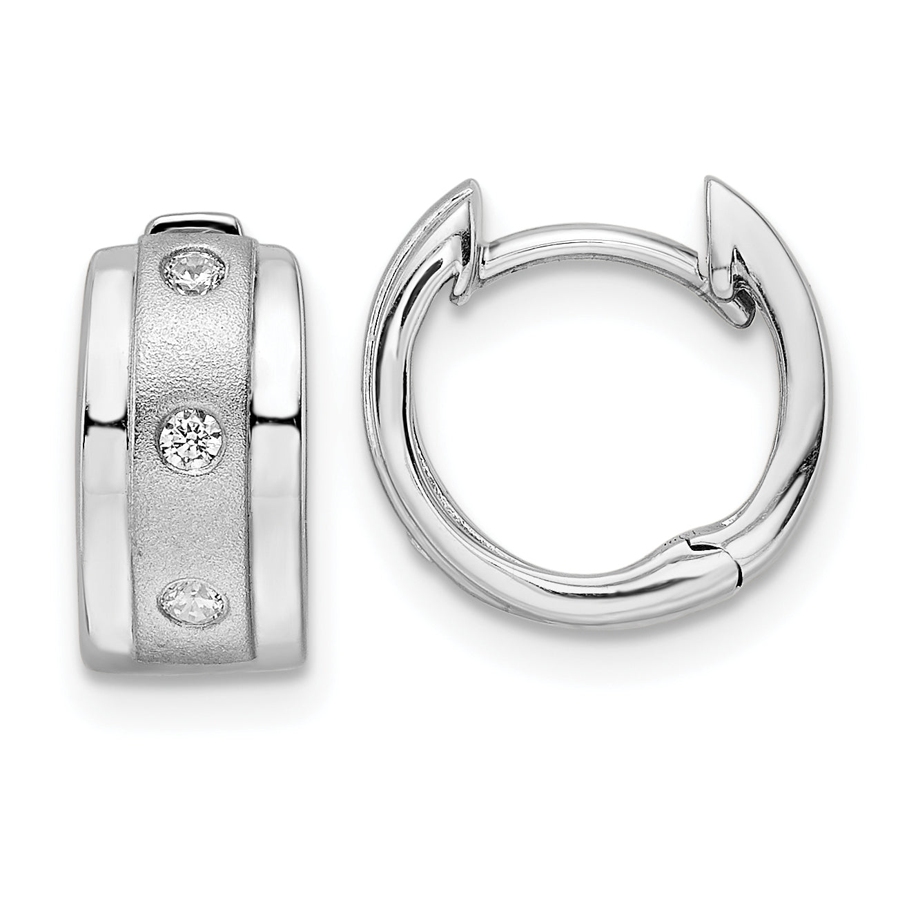 Sterling Silver Rh Polished Cz Hoop Earrings