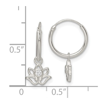 Sterling Silver Polished Cz Dangle Lotus Endless Hoop Earrings