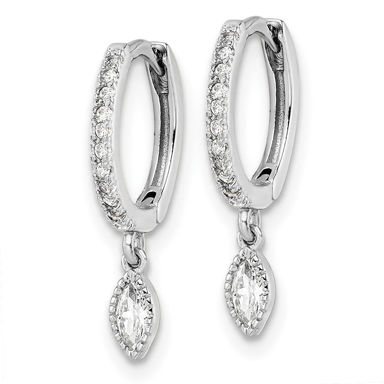 Sterling Silver Rhodium-Plated Polished Cz Hinged Hoop Earrings