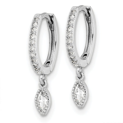 Sterling Silver Rhodium-Plated Polished Cz Hinged Hoop Earrings