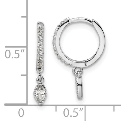Sterling Silver Rhodium-Plated Polished Cz Hinged Hoop Earrings