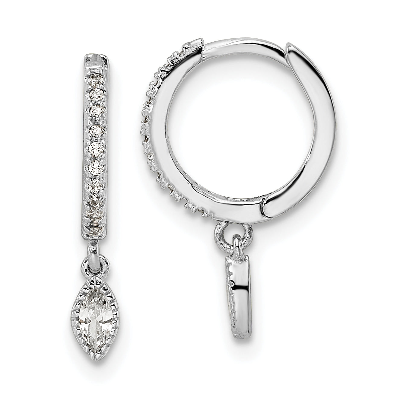 Sterling Silver Rhodium-Plated Polished Cz Hinged Hoop Earrings