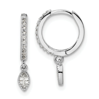 Sterling Silver Rhodium-Plated Polished Cz Hinged Hoop Earrings