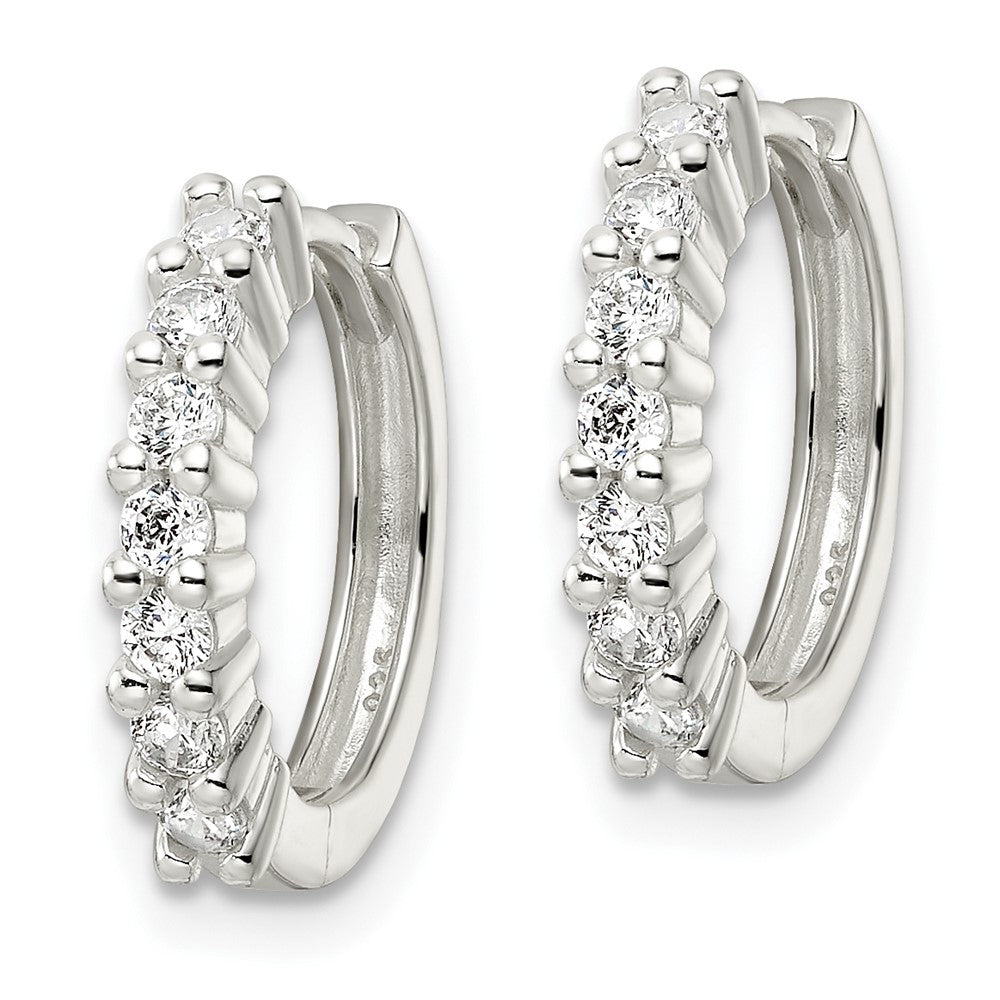 Sterling Silver Polished Cz Hinged Hoop Earrings