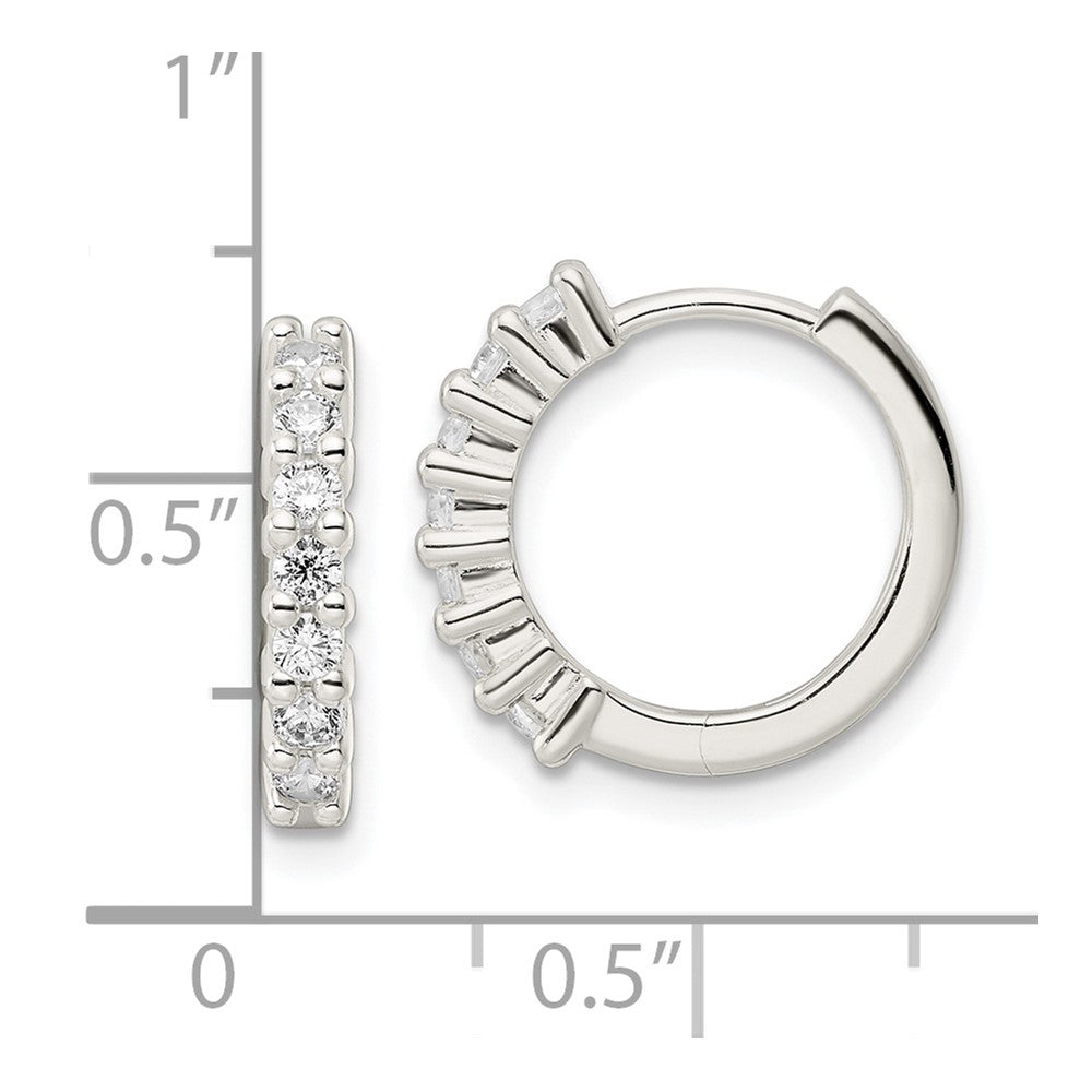 Sterling Silver Polished Cz Hinged Hoop Earrings