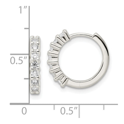 Sterling Silver Polished Cz Hinged Hoop Earrings