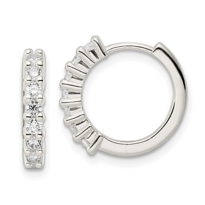 Sterling Silver Polished Cz Hinged Hoop Earrings