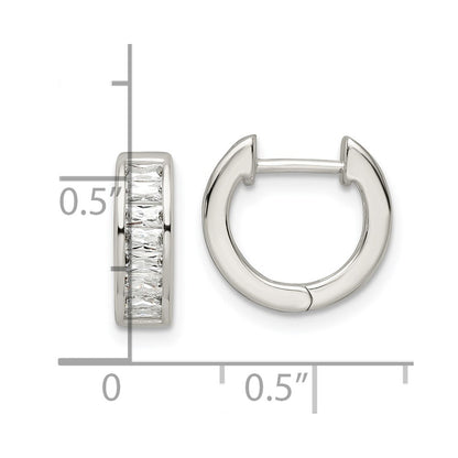 Sterling Silver Polished Baguette Cz Hinged Hoop Earrings
