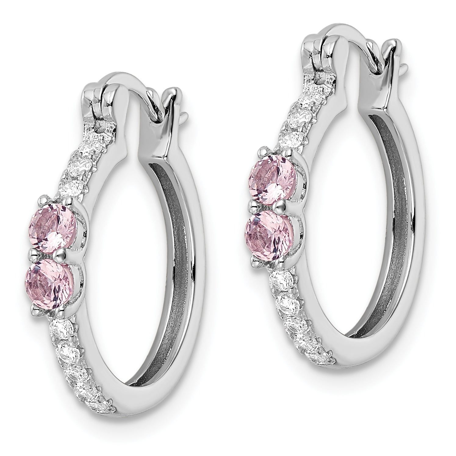 Sterling Silver Rhodium-Plated Pink Cz Hoop Earrings