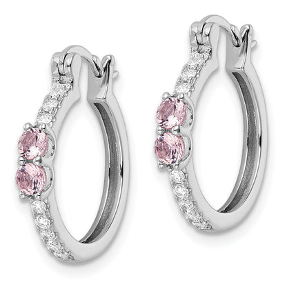 Sterling Silver Rhodium-Plated Pink Cz Hoop Earrings
