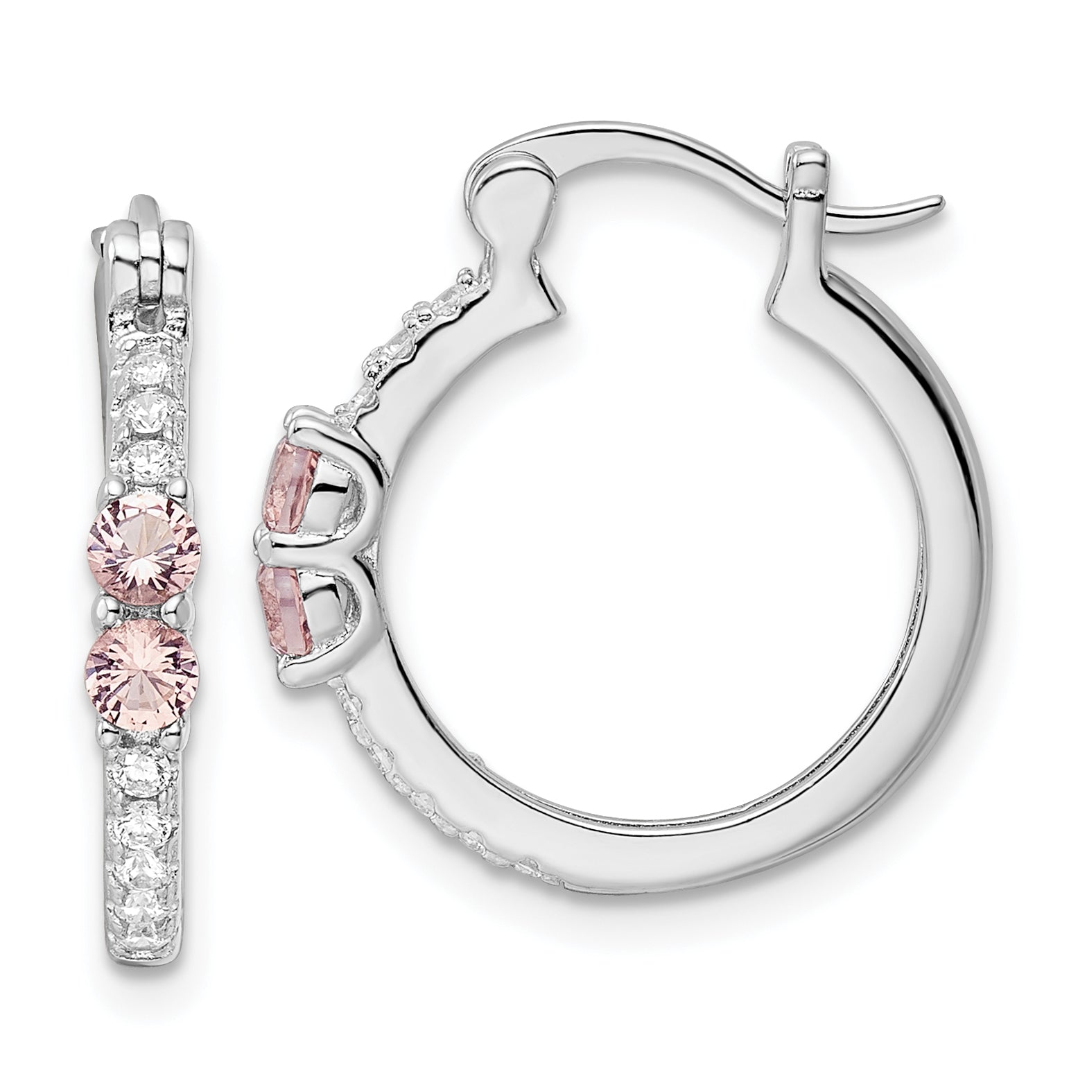 Sterling Silver Rhodium-Plated Pink Cz Hoop Earrings