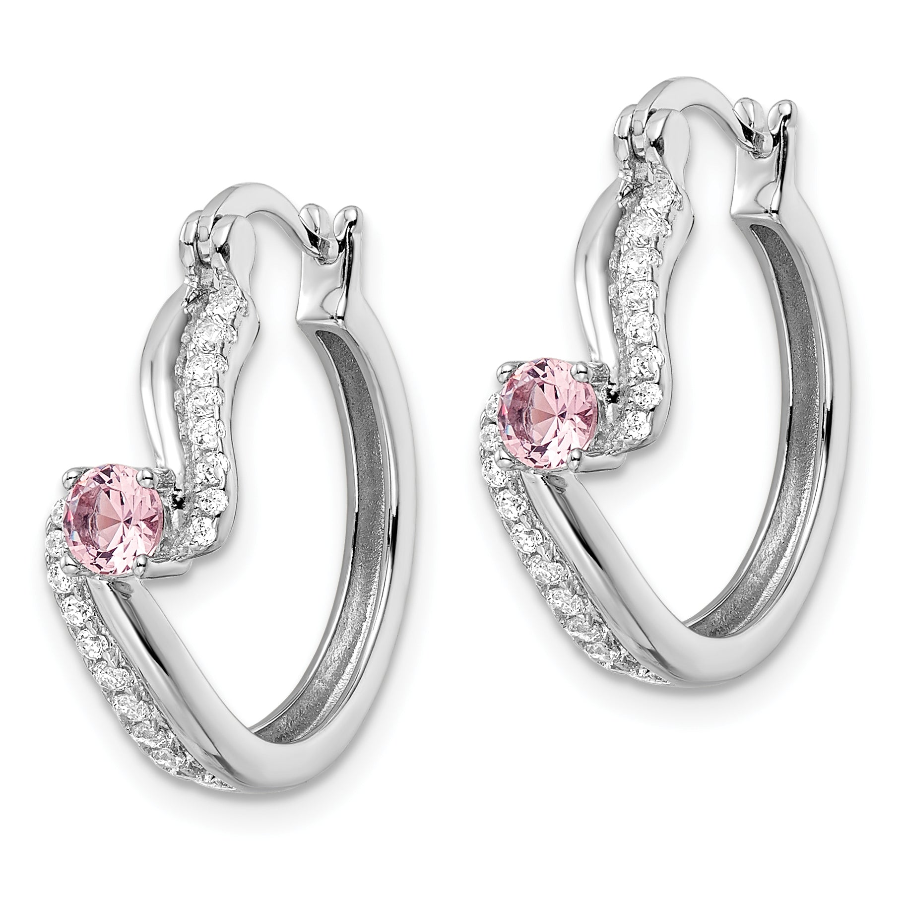 Sterling Silver Rhodium-Plated Pink Cz Hoop Earrings
