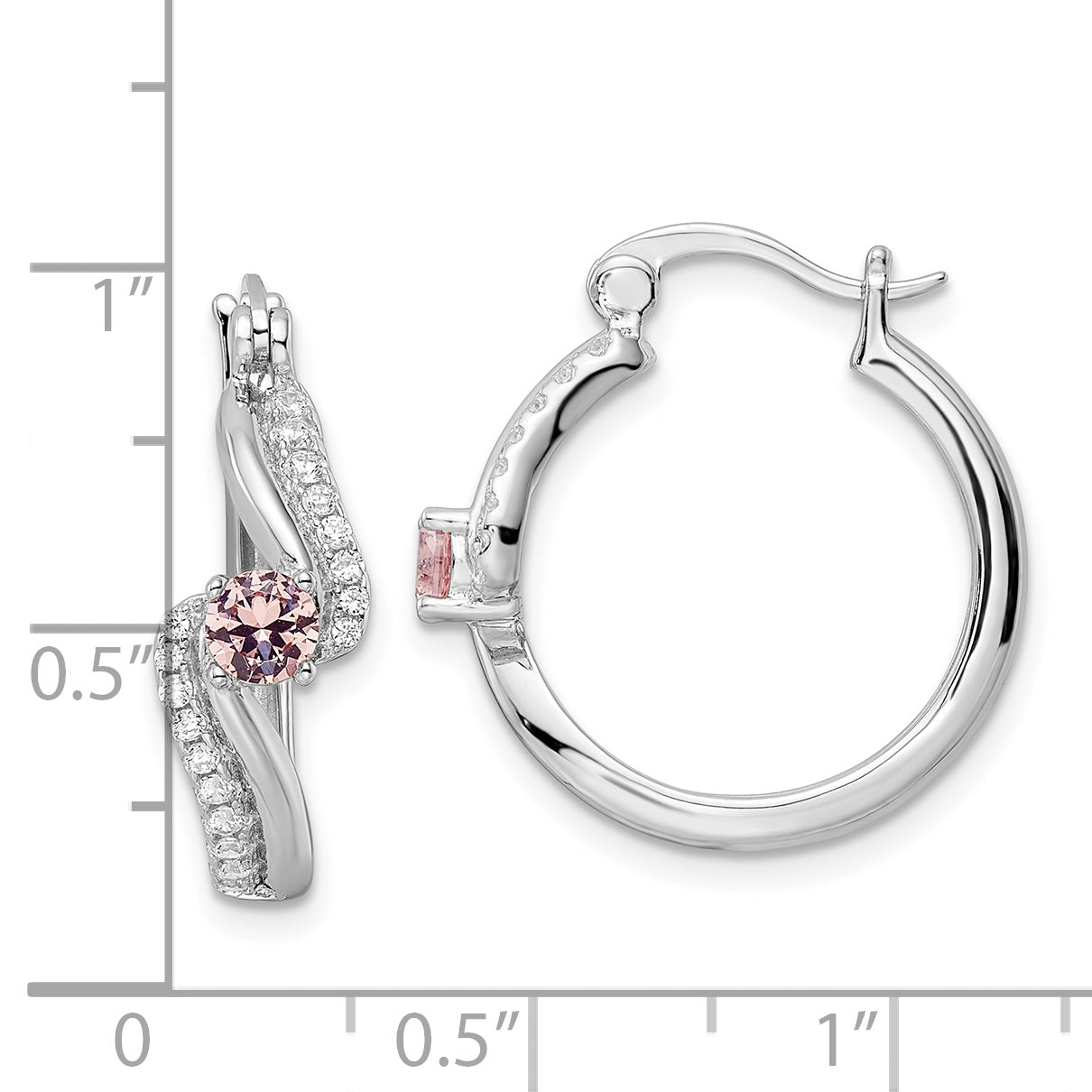 Sterling Silver Rhodium-Plated Pink Cz Hoop Earrings