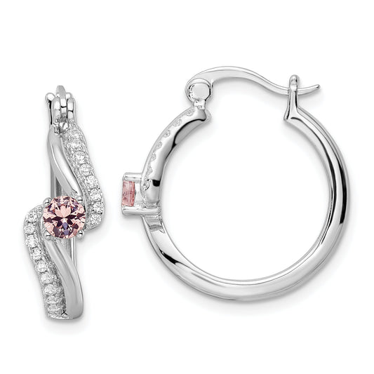 Sterling Silver Rhodium-Plated Pink Cz Hoop Earrings