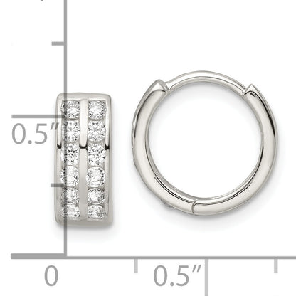 Sterling Silver Polished 2 Row Cz Hinged Hoop Earrings