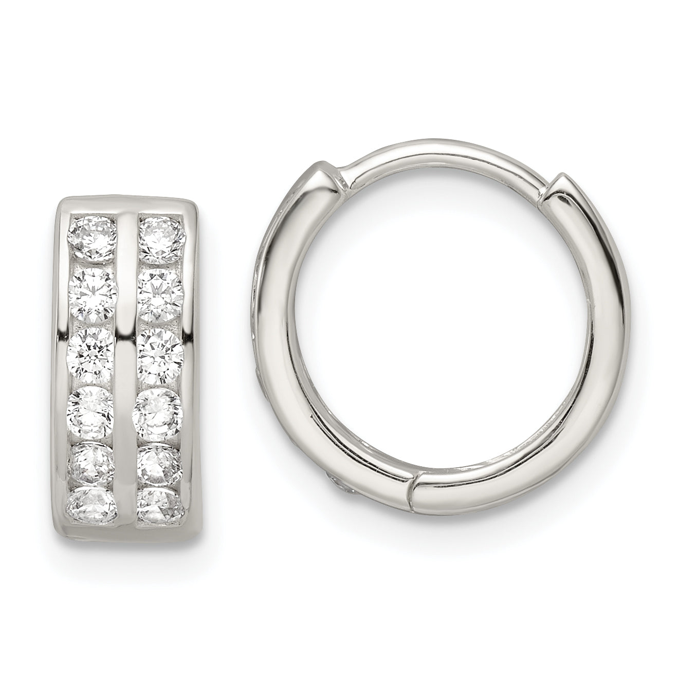 Sterling Silver Polished 2 Row Cz Hinged Hoop Earrings