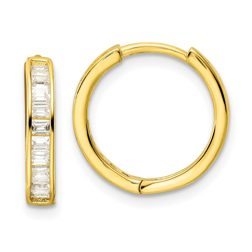 Sterling Silver Polished Gold-Tone Cz Hinged Hoop Earrings