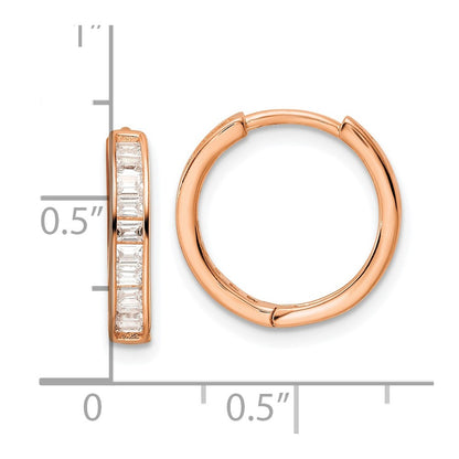 Sterling Silver Polished Rose-Tone Cz Hinged Hoop Earrings