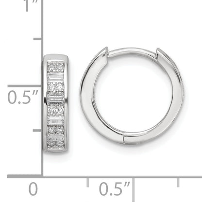 Sterling Silver Polished Rhodium-Plated Cz Hinged Hoop Earrings