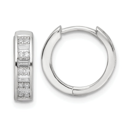 Sterling Silver Polished Rhodium-Plated Cz Hinged Hoop Earrings
