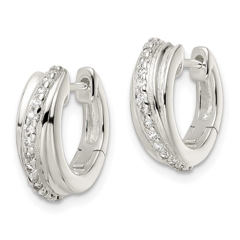 Sterling Silver Polished Cz Hinged Hoop Earrings
