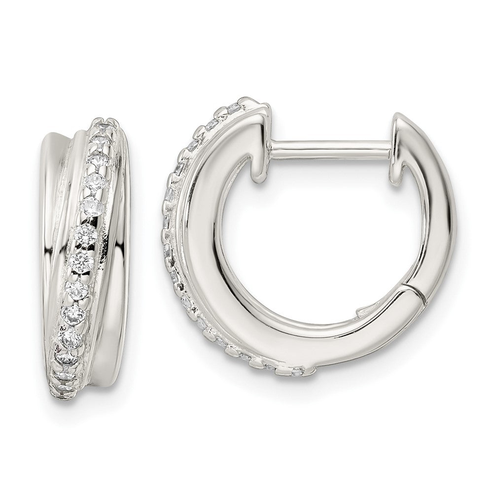 Sterling Silver Polished Cz Hinged Hoop Earrings