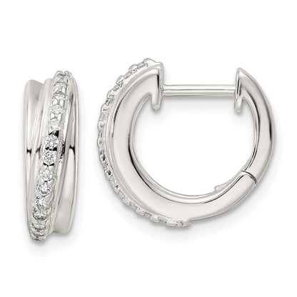 Sterling Silver Polished Cz Hinged Hoop Earrings