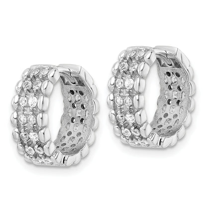 Sterling Silver Rhodium-Plated Polished Cz Hinged Hoop Earrings