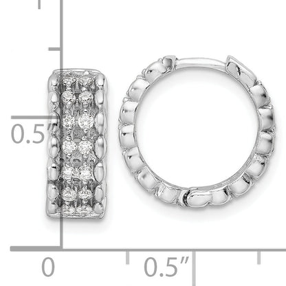 Sterling Silver Rhodium-Plated Polished Cz Hinged Hoop Earrings