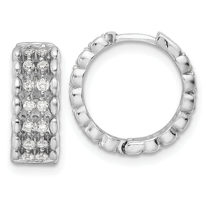 Sterling Silver Rhodium-Plated Polished Cz Hinged Hoop Earrings