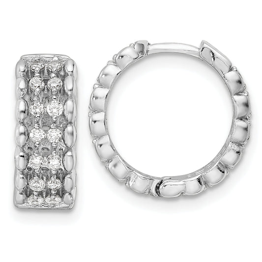Sterling Silver Rhodium-Plated Polished Cz Hinged Hoop Earrings