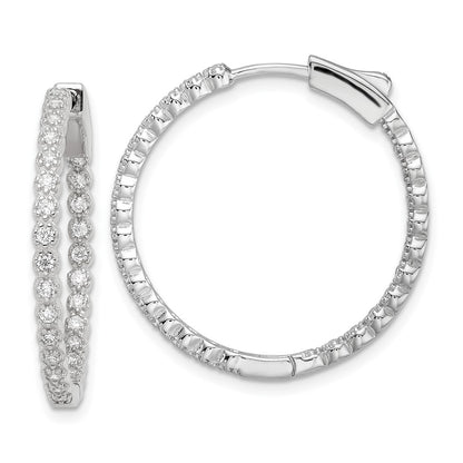 Sterling Silver Polished Rhodium-Plated In & Out Cz Hinged Hoop Earrings