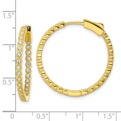 Sterling Silver Polished Gold-Tone In & Out Cz Hinged Hoop Earrings