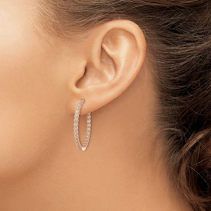 Sterling Silver Polished Rose-Tone In & Out Cz Hinged Hoop Earrings