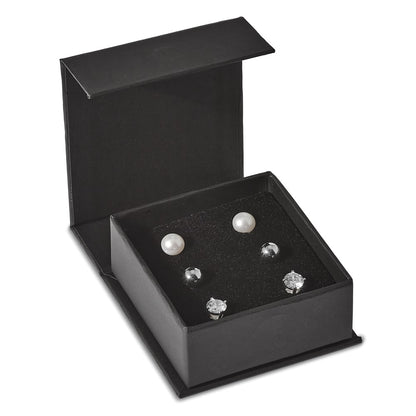 Sterling Silver Rh-Pl Ball/ 6-7mm Button Fwc Pearl/Cz Stud Ear Set