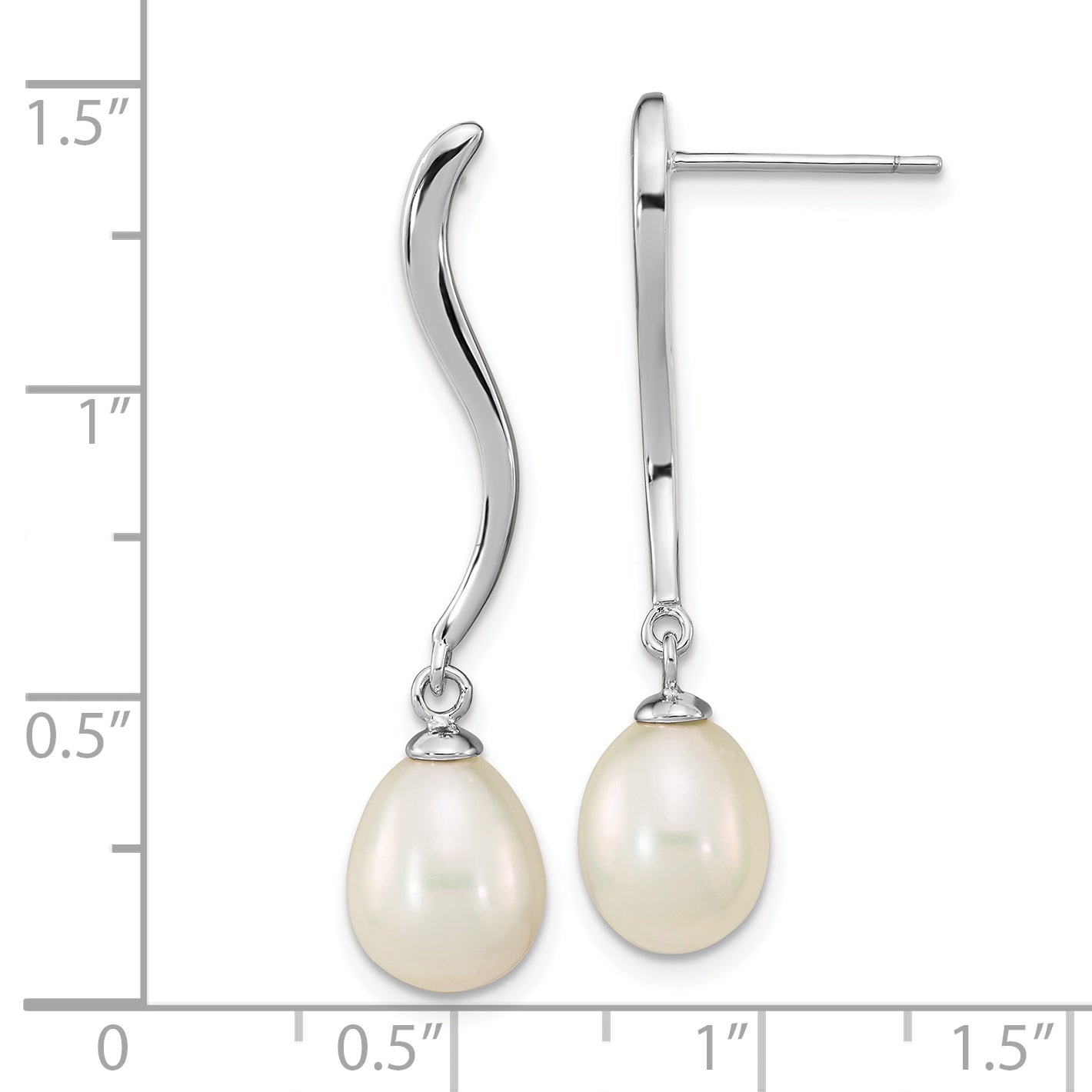 Sterling Silver Rhodium-Plated 7X9mm Teardrop Fwc Pearl Dangle Earrings