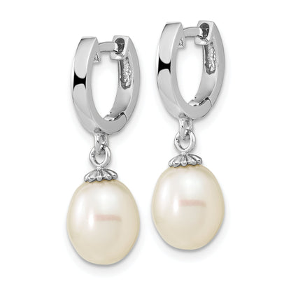 Sterling Silver Rhodium-Plated 8-9mm White Teardrop Fwc Pearl Earrings