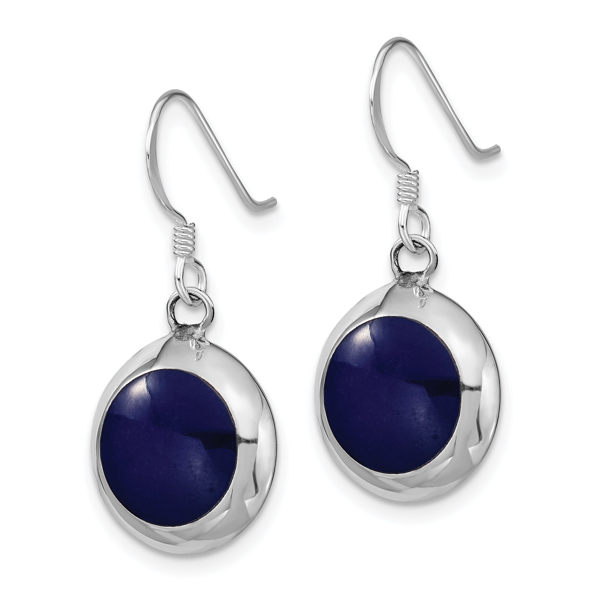 Sterling Silver Polished Round Synthetic Lapis & Mop Dangle Earrings