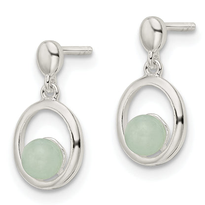 Sterling Silver Polished Light Blue Quartzite Post Oval Dangle Earrings
