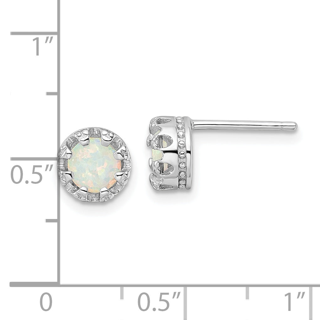 Sterling Silver Rhodium-Plated Polished Created Opal Post Earrings