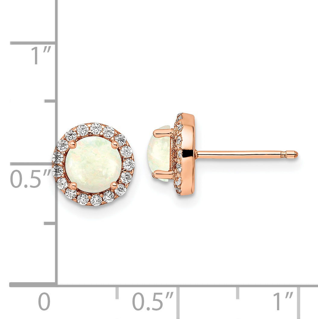 Sterling Silver Rose-Tone Polished Created Opal & Cz Halo Post Earrings