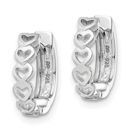 Sterling Silver Rh-Plated Brushed And Polished Finish Heart Hoop Earrings